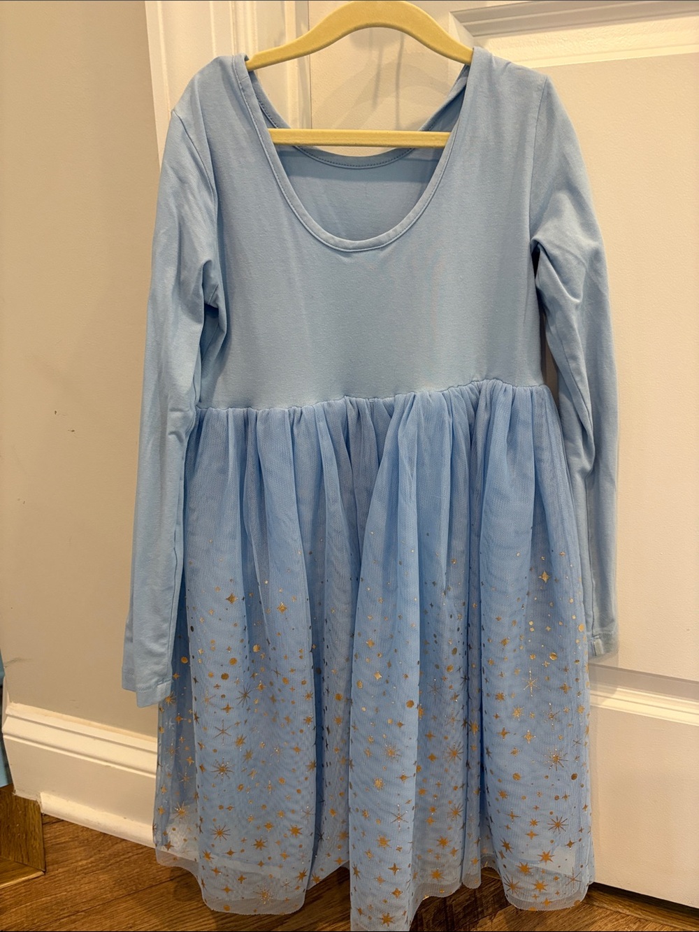Hanna Anderson Light Blue Long-Sleeve Tulle Star Dress for Kids